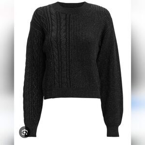 RTA Cabel Knit Sweater Mia Shimmer Black Distressed Metallic Sz s